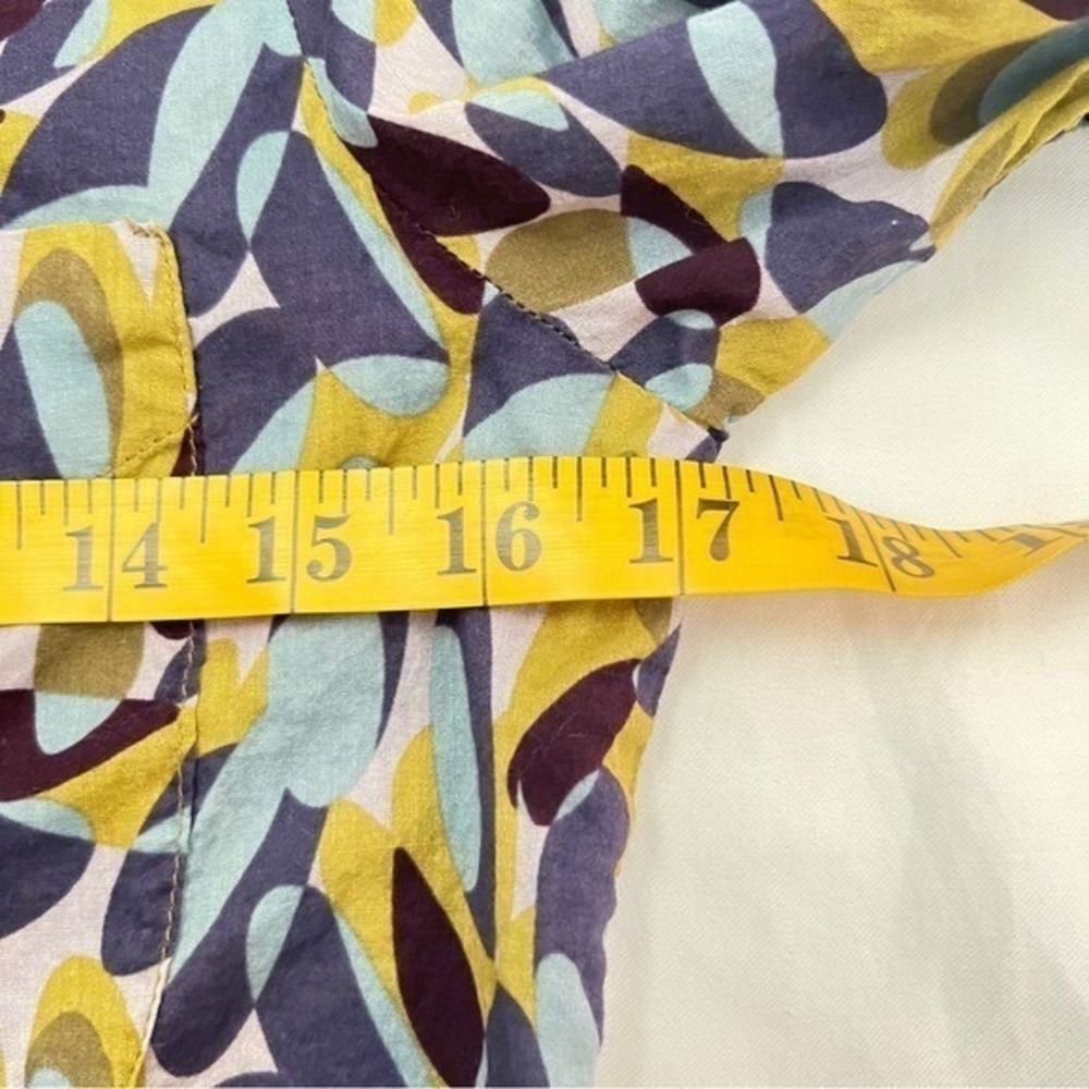JNBY Abstract Geometric Print 100% Cotton Button Up Shirt Blue Tan Size S - Picture 8 of 11
